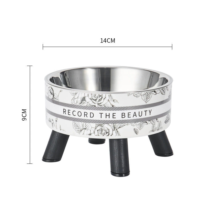 KFX-5953469 Anti-Tumble Cat Bowl with Neck Protection - Stainless Steel High Platform and Popcorn Design Options