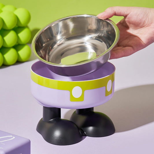 KFX-5953469 Anti-Tumble Cat Bowl with Neck Protection - Stainless Steel High Platform and Popcorn Design Options