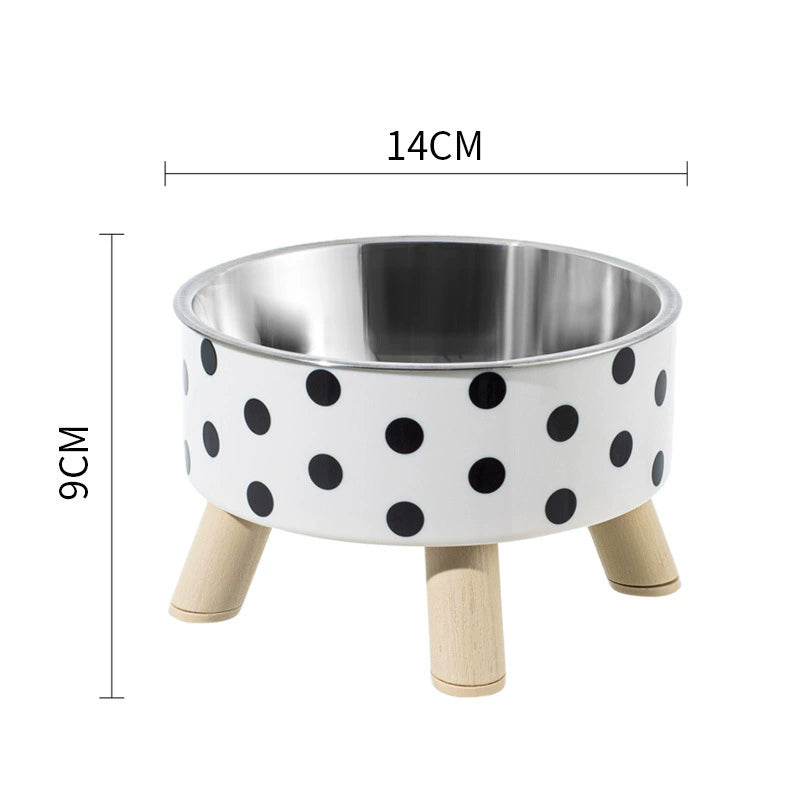 KFX-5953469 Anti-Tumble Cat Bowl with Neck Protection - Stainless Steel High Platform and Popcorn Design Options