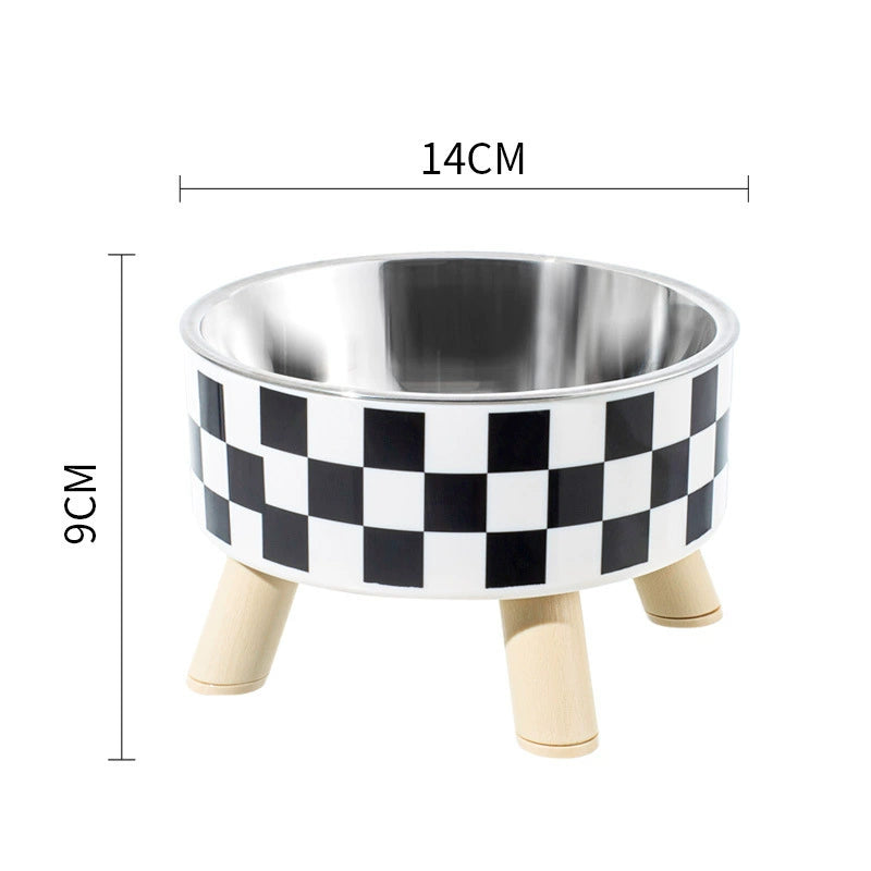 KFX-5953469 Anti-Tumble Cat Bowl with Neck Protection - Stainless Steel High Platform and Popcorn Design Options