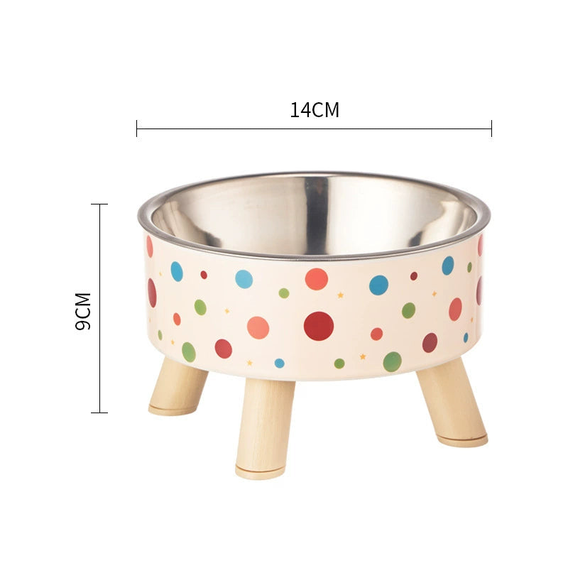 KFX-5953469 Anti-Tumble Cat Bowl with Neck Protection - Stainless Steel High Platform and Popcorn Design Options