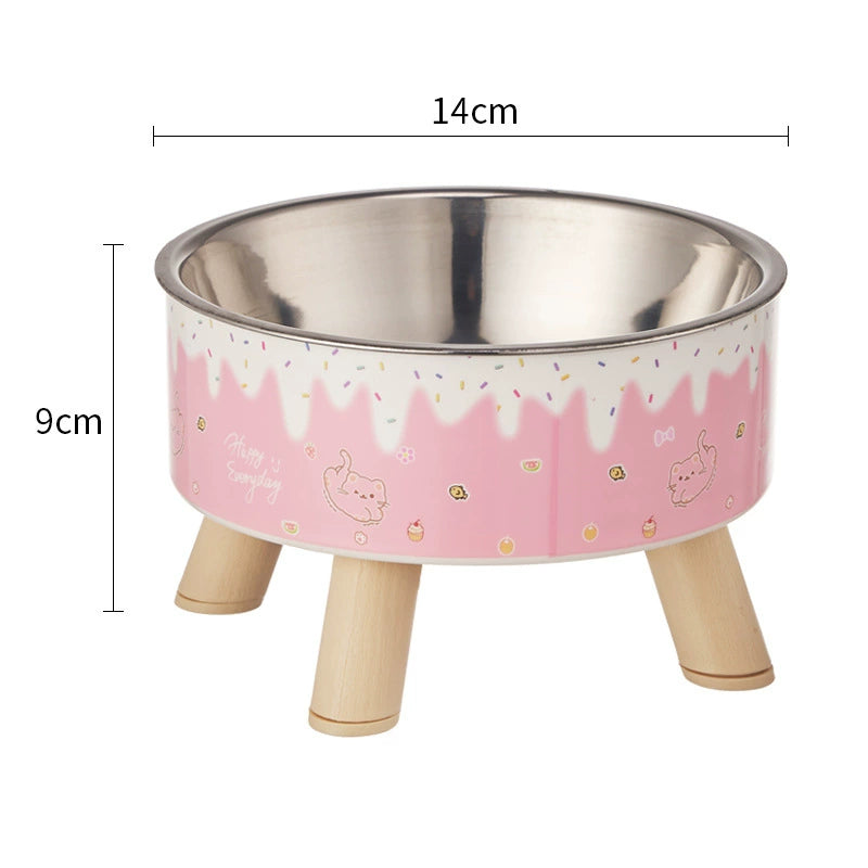 KFX-5953469 Anti-Tumble Cat Bowl with Neck Protection - Stainless Steel High Platform and Popcorn Design Options