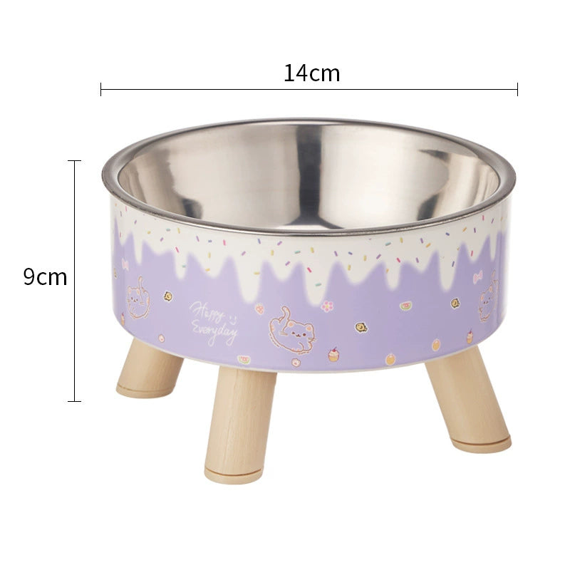 KFX-5953469 Anti-Tumble Cat Bowl with Neck Protection - Stainless Steel High Platform and Popcorn Design Options