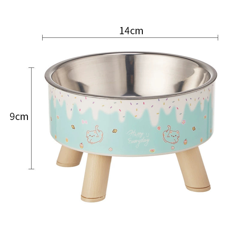 KFX-5953469 Anti-Tumble Cat Bowl with Neck Protection - Stainless Steel High Platform and Popcorn Design Options