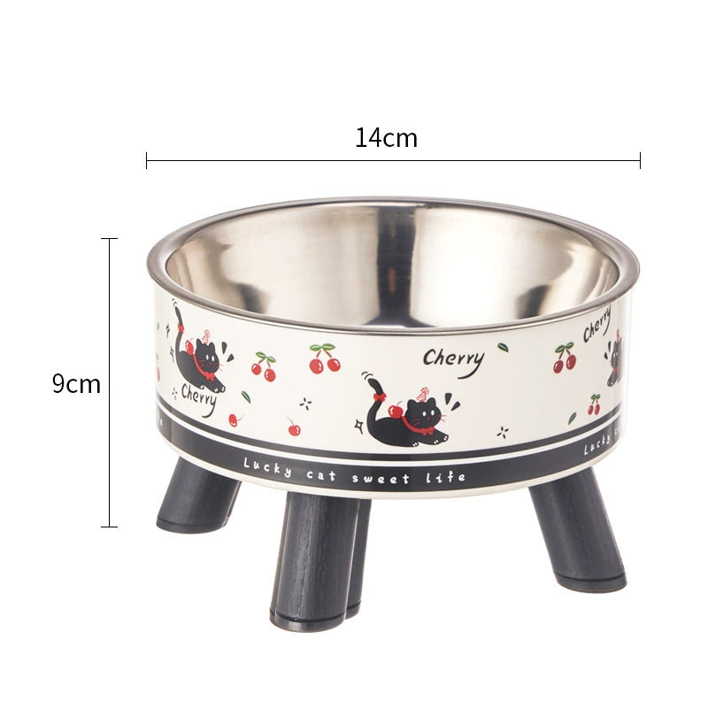 KFX-5953469 Anti-Tumble Cat Bowl with Neck Protection - Stainless Steel High Platform and Popcorn Design Options
