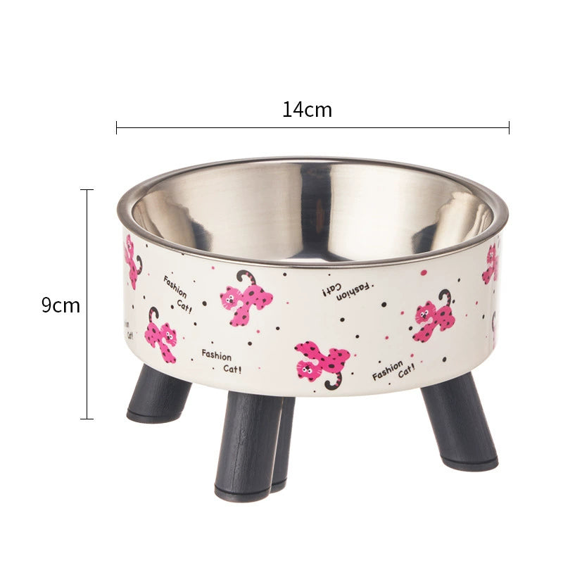 KFX-5953469 Anti-Tumble Cat Bowl with Neck Protection - Stainless Steel High Platform and Popcorn Design Options