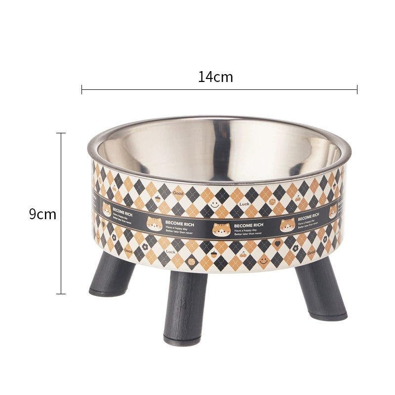 KFX-5953469 Anti-Tumble Cat Bowl with Neck Protection - Stainless Steel High Platform and Popcorn Design Options