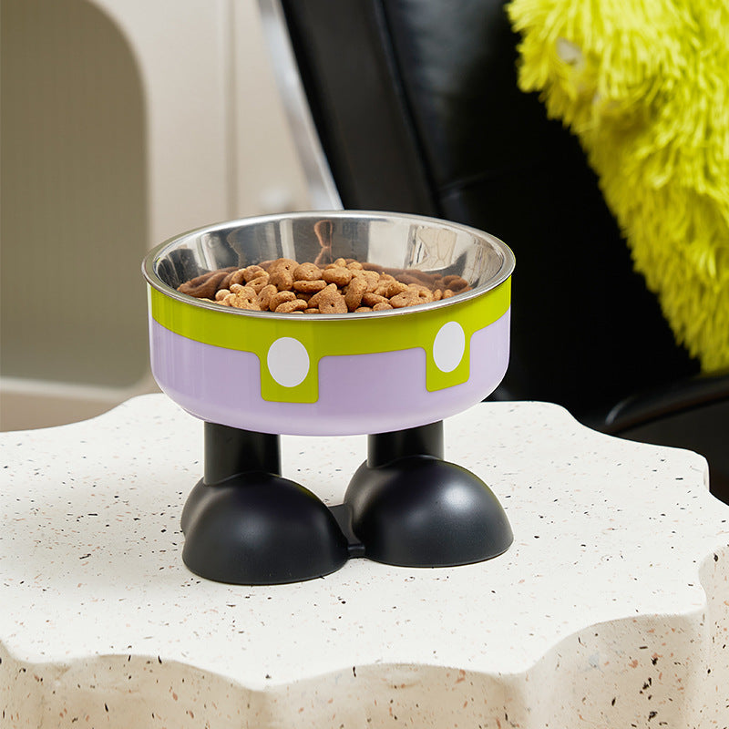 KFX-5953469 Anti-Tumble Cat Bowl with Neck Protection - Stainless Steel High Platform and Popcorn Design Options