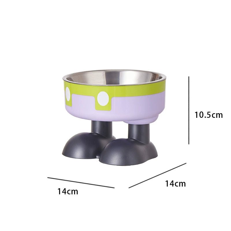 KFX-5953469 Anti-Tumble Cat Bowl with Neck Protection - Stainless Steel High Platform and Popcorn Design Options