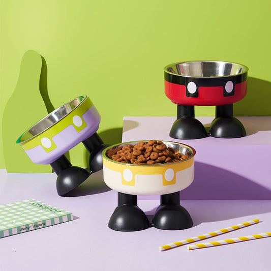 KFX-5953469 Anti-Tumble Cat Bowl with Neck Protection - Stainless Steel High Platform and Popcorn Design Options