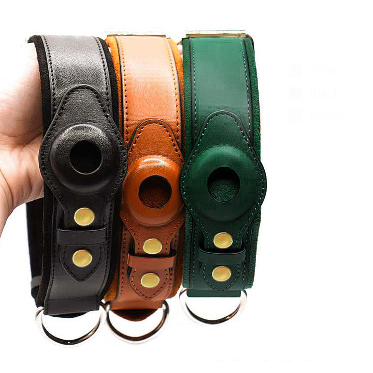 KFX-5955261 Genuine Leather Monochrome Green Pet Collar for Dogs – All Seasons, Multiple Sizes Available