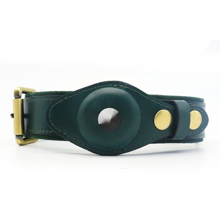 KFX-5955261 Genuine Leather Monochrome Green Pet Collar for Dogs – All Seasons, Multiple Sizes Available