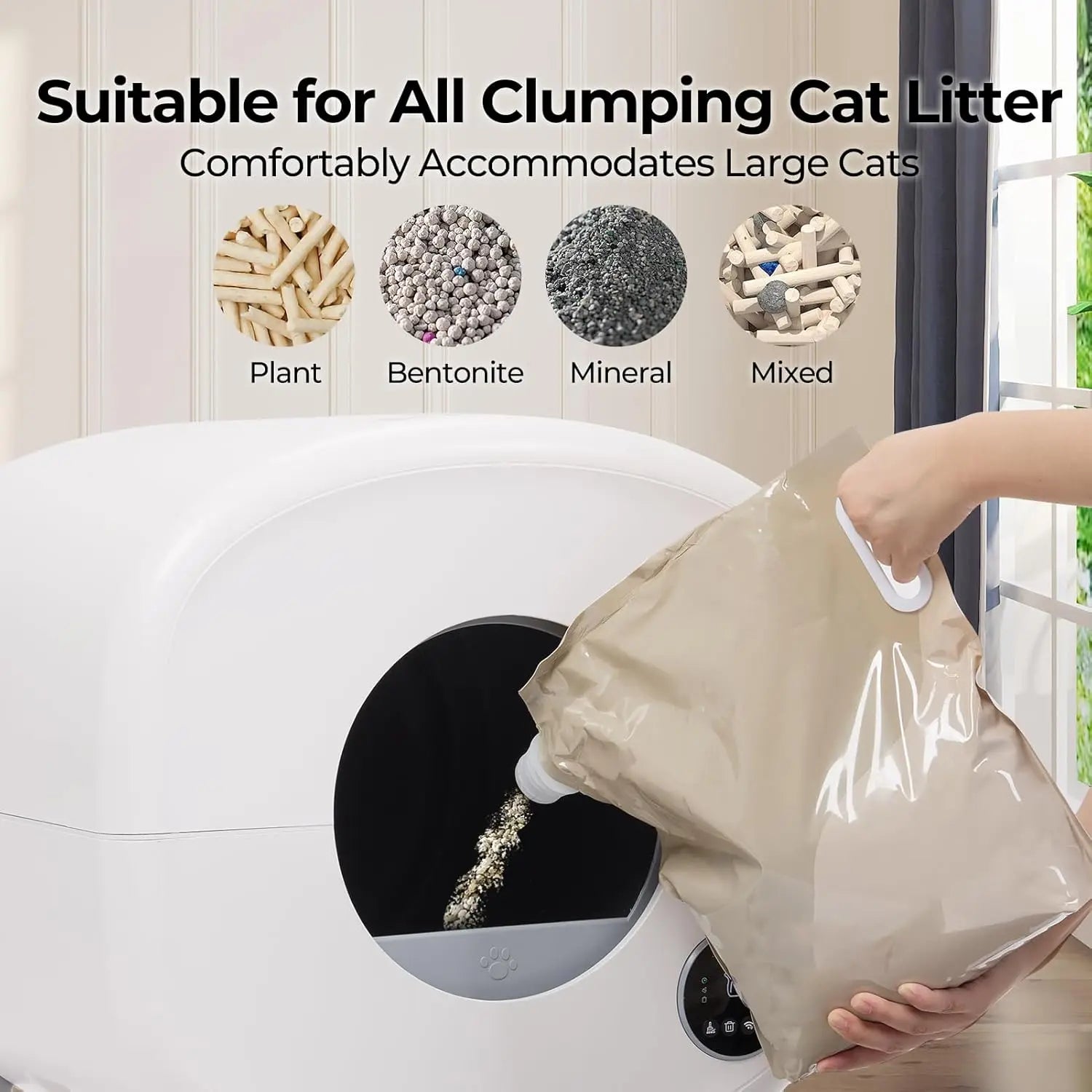 KFX-595667 Extra Large Self-Cleaning Cat Litter Box with Smart App Control and Odor-Free Design for Multiple Cats - 76L Capacity
