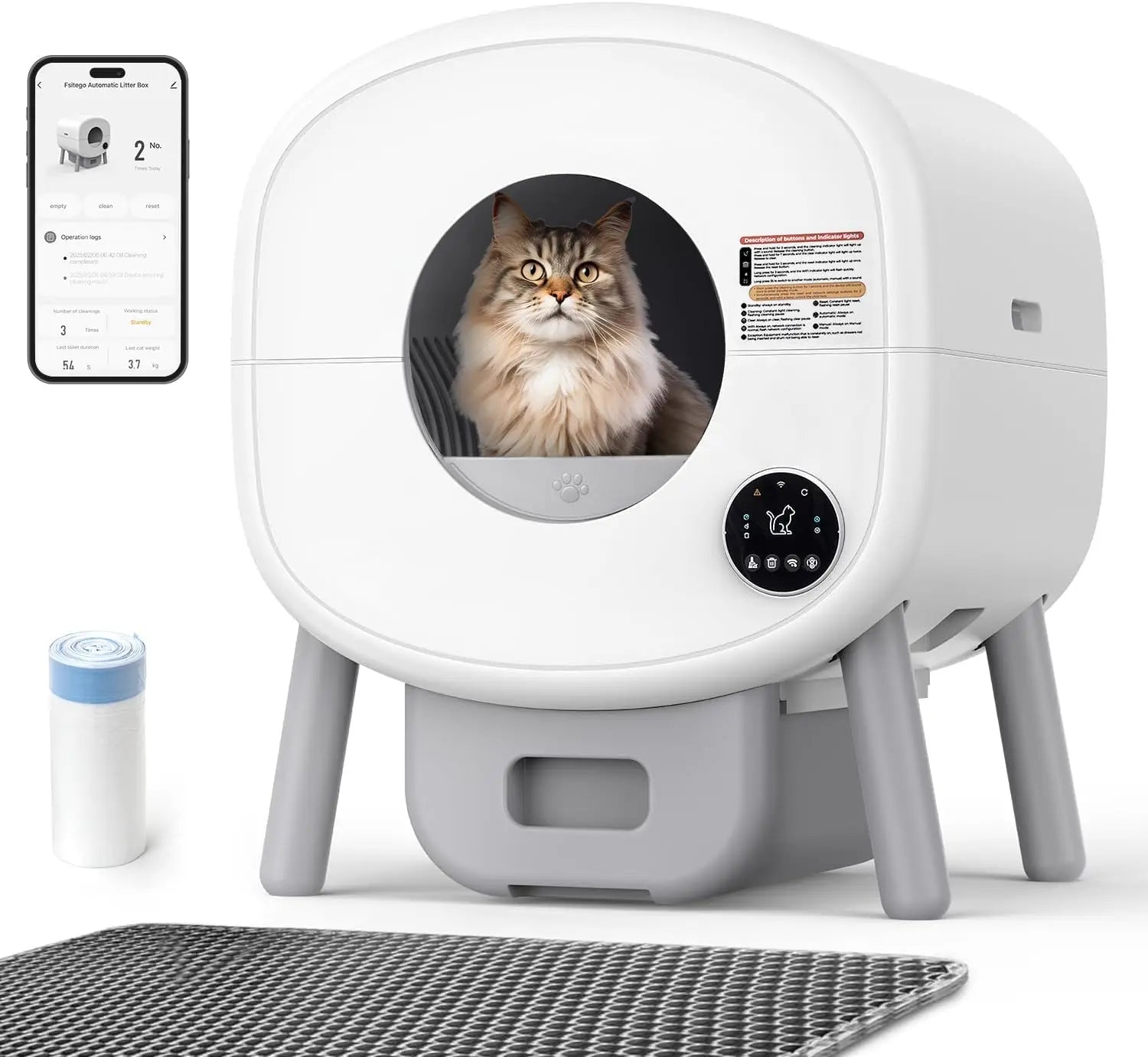 KFX-595667 Extra Large Self-Cleaning Cat Litter Box with Smart App Control and Odor-Free Design for Multiple Cats - 76L Capacity