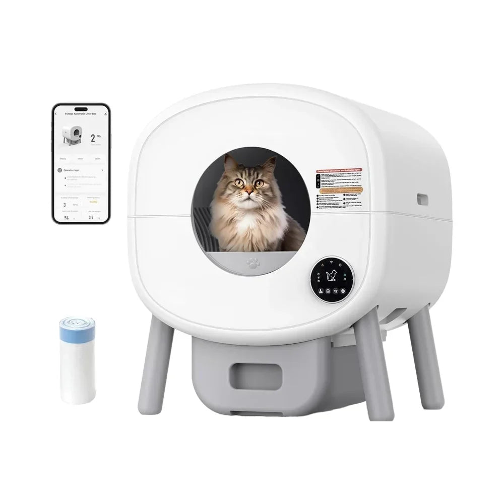 KFX-595667 Extra Large Self-Cleaning Cat Litter Box with Smart App Control and Odor-Free Design for Multiple Cats - 76L Capacity