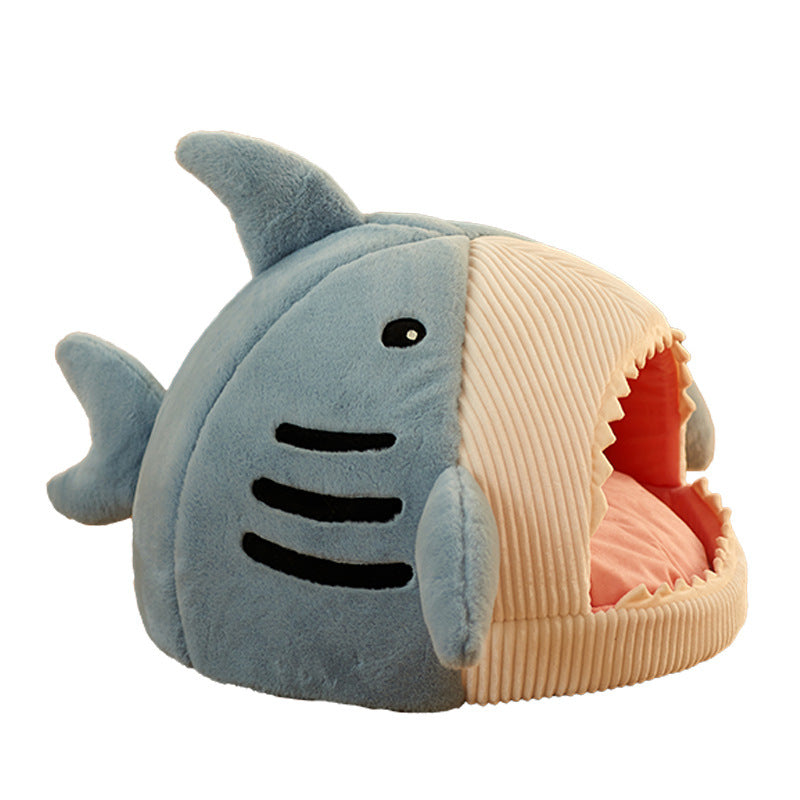KFX-5957309 Cozy Shark-Shaped Pet Nest in Crystal Velvet for Winter Warmth