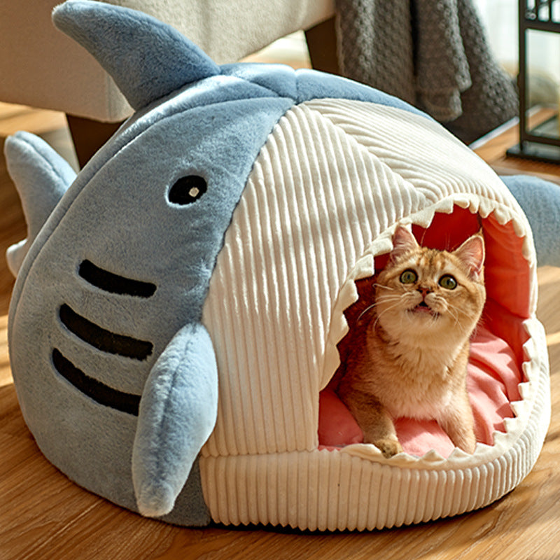 KFX-5957309 Cozy Shark-Shaped Pet Nest in Crystal Velvet for Winter Warmth