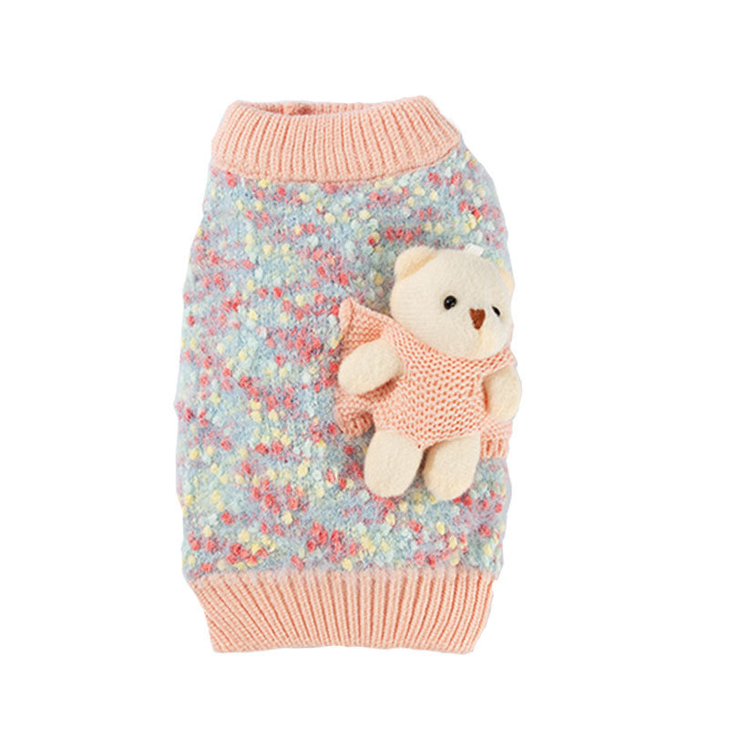 KFX-5957821 Teddy Bear Pocket Sweater for Small and Medium Dogs and Cats, Cozy Knit Pullover with Floral Yarn Design