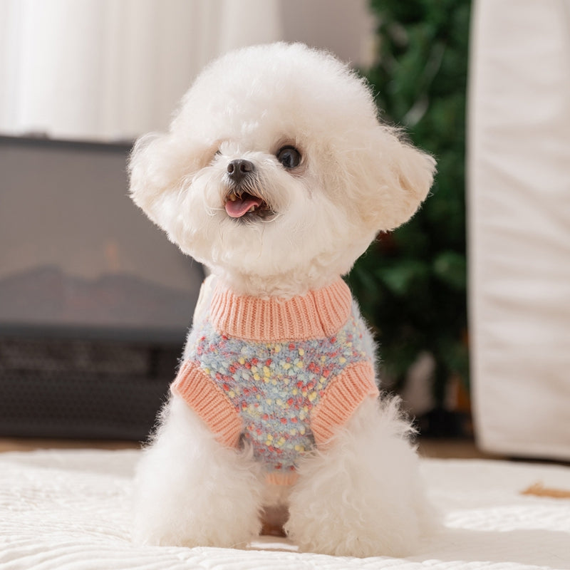 KFX-5957821 Teddy Bear Pocket Sweater for Small and Medium Dogs and Cats, Cozy Knit Pullover with Floral Yarn Design