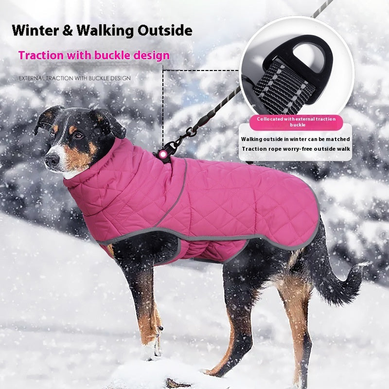 KFX-5958845 Lightweight Cold-Proof Cotton-Padded Dog Clothes in Rose Red and Dark Blue for Medium to XXL Sizes