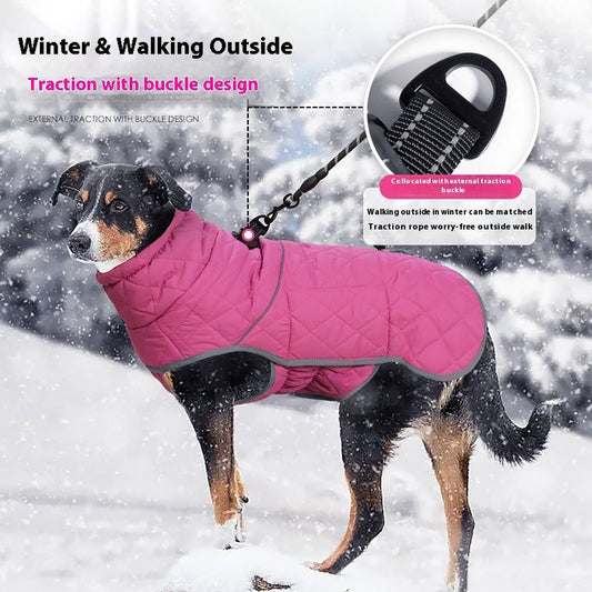 KFX-5958845 Lightweight Cold-Proof Cotton-Padded Dog Clothes in Rose Red and Dark Blue for Medium to XXL Sizes