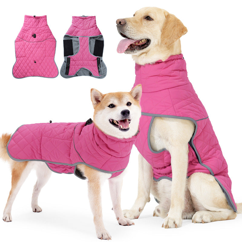 KFX-5958845 Lightweight Cold-Proof Cotton-Padded Dog Clothes in Rose Red and Dark Blue for Medium to XXL Sizes