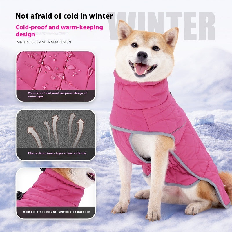 KFX-5958845 Lightweight Cold-Proof Cotton-Padded Dog Clothes in Rose Red and Dark Blue for Medium to XXL Sizes