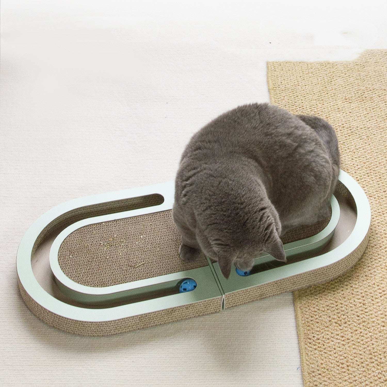 KFX-5959229 Folding Cat Scratching Plate with Ball - Corrugated Paper, Green, Japanese Style
