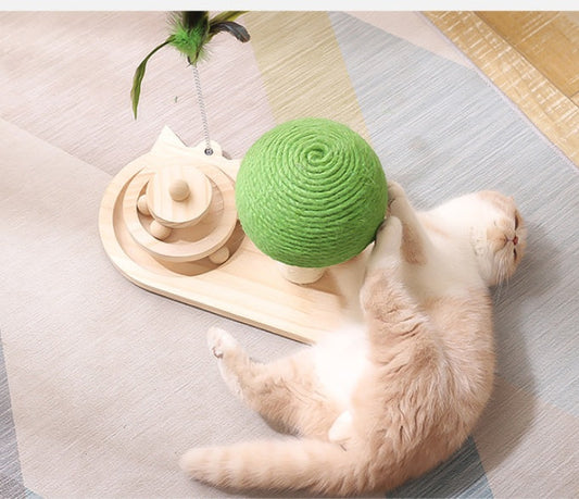 KFX-5959869 Wooden Cat Tree with Double Sisal Balls - Interactive Scratching Post and Exercise Toy for Cats