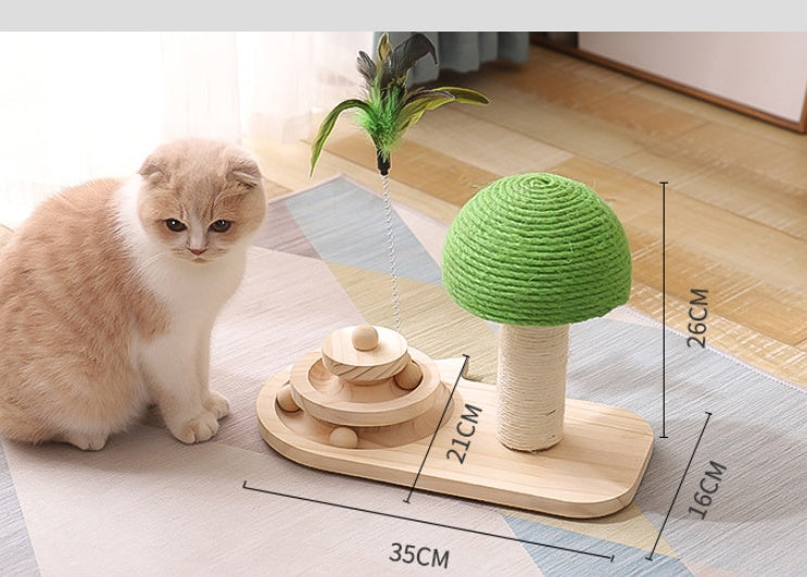 KFX-5959869 Wooden Cat Tree with Double Sisal Balls - Interactive Scratching Post and Exercise Toy for Cats