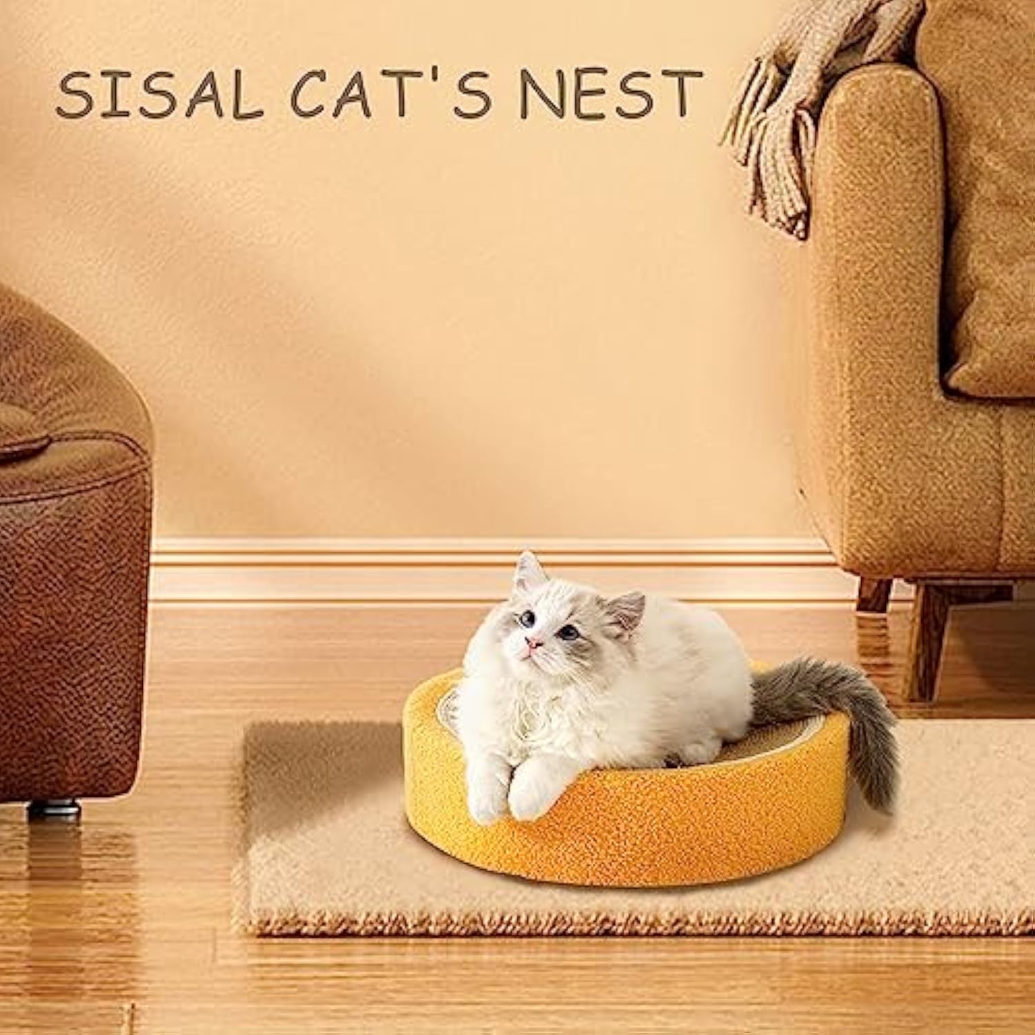 KFX-5960509 Sisal Round Cat Scratching Board and Bed for Small Breeds - Durable, Multi-Purpose Design for Play and Sleep