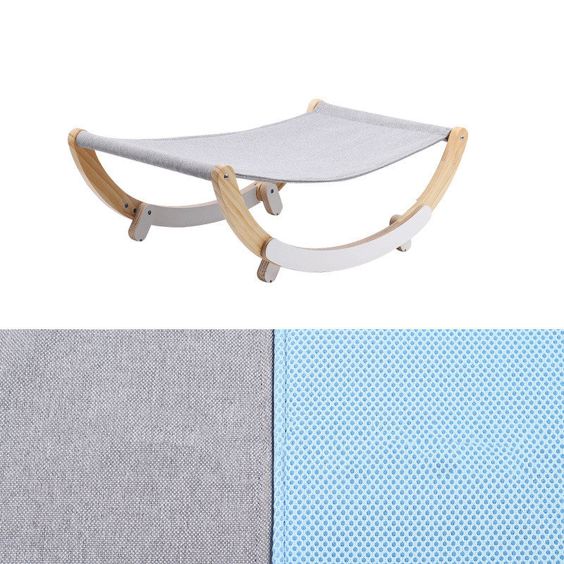 KFX-5960637 Solid Wood Cat Hammock Pet Bed with Breathable Fabric for All Seasons