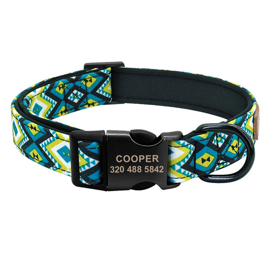 KFX-5961021 Personalized Nylon Dog Collar in Red, Blue, Green, Coffee, and Pink
