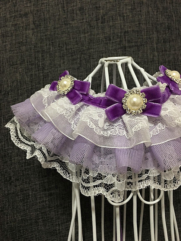 KFX-5961277 Purple Pet Bow Tie Collar for Dogs and Cats, Lace Design, Cloth Material, XS to XL Sizes