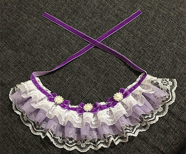 KFX-5961277 Purple Pet Bow Tie Collar for Dogs and Cats, Lace Design, Cloth Material, XS to XL Sizes