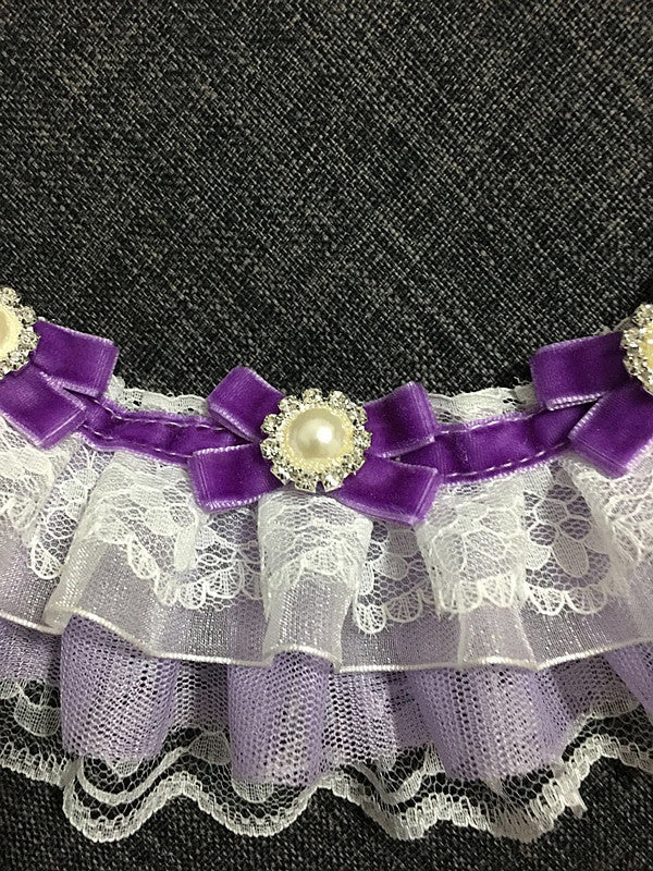 KFX-5961277 Purple Pet Bow Tie Collar for Dogs and Cats, Lace Design, Cloth Material, XS to XL Sizes