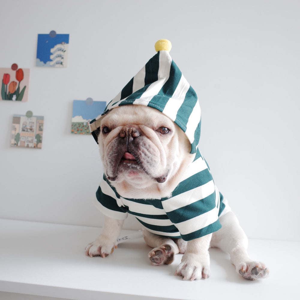 KFX-5963453 Stylish Stretch Striped Hoodie for Dogs in Dark Green and Ginger Yellow
