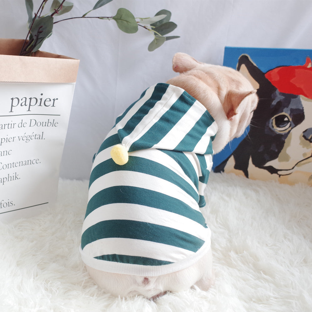 KFX-5963453 Stylish Stretch Striped Hoodie for Dogs in Dark Green and Ginger Yellow