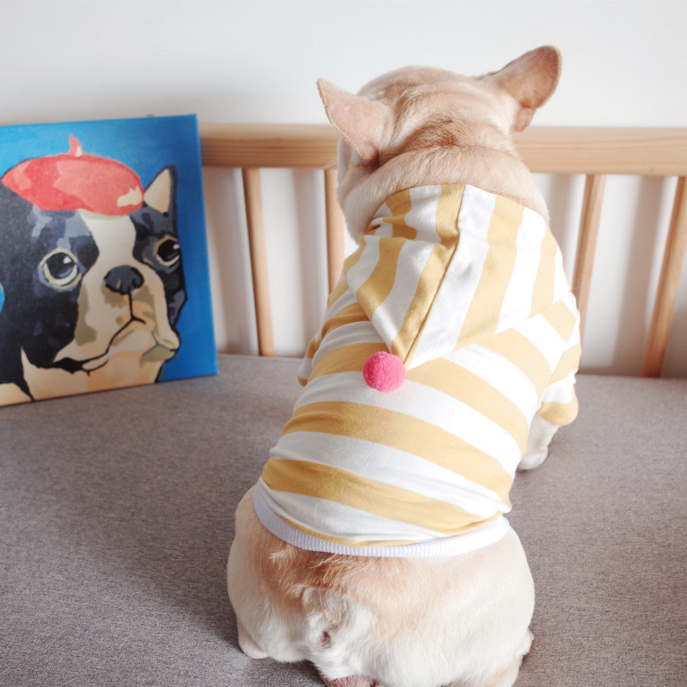 KFX-5963453 Stylish Stretch Striped Hoodie for Dogs in Dark Green and Ginger Yellow