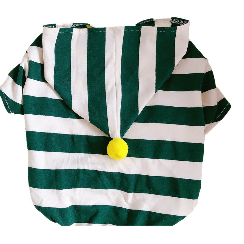 KFX-5963453 Stylish Stretch Striped Hoodie for Dogs in Dark Green and Ginger Yellow