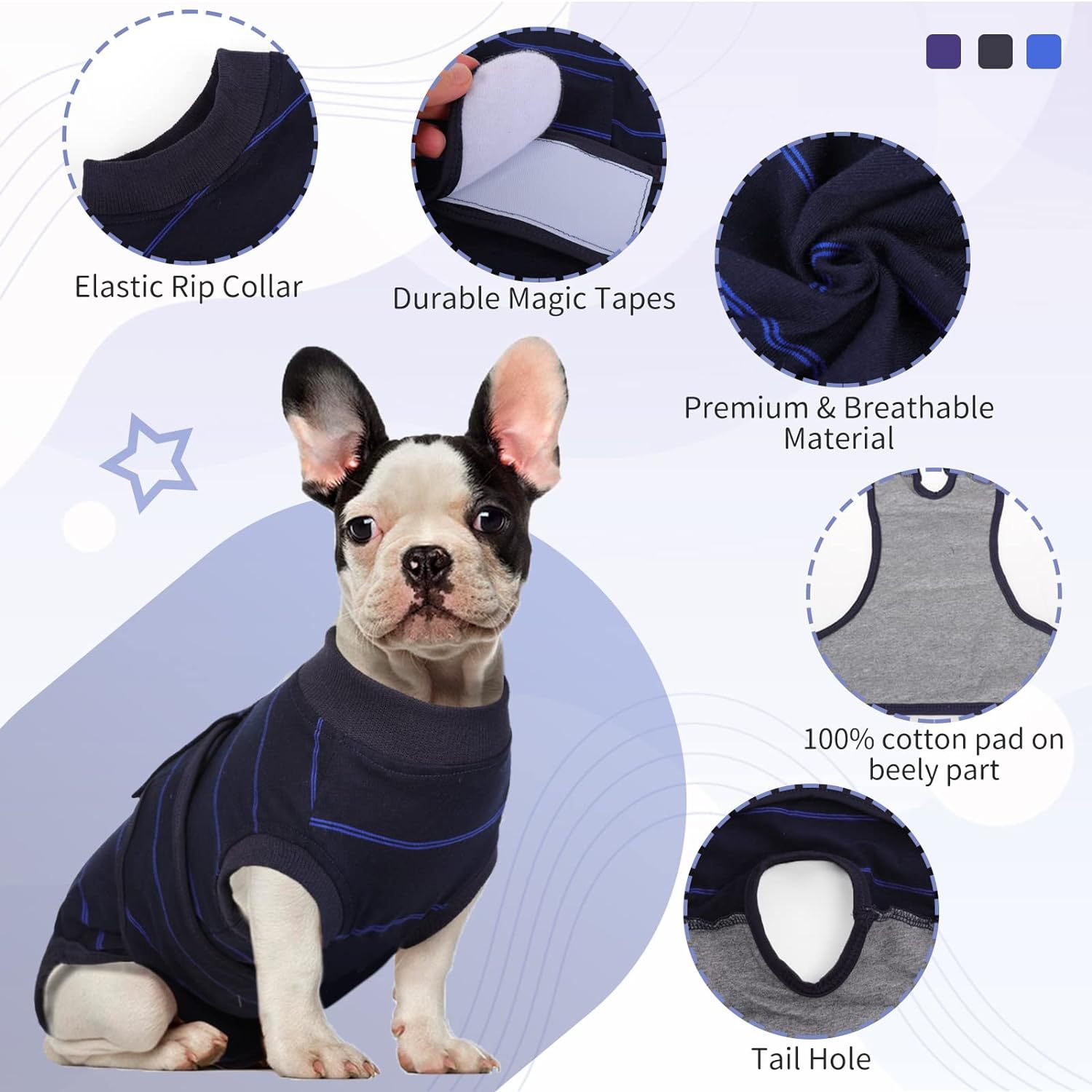 KFX-5964093 Anti-Licking Dog Rehabilitation Jumpsuit - Black, Multiple Sizes Available