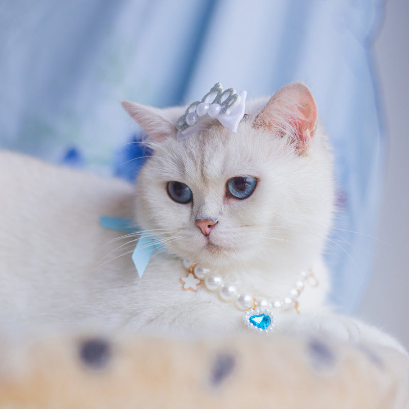 KFX-5966397 Classic Style Pet Skirt Dress with Flower Headpiece and Optional Necklace in Blue and Pink