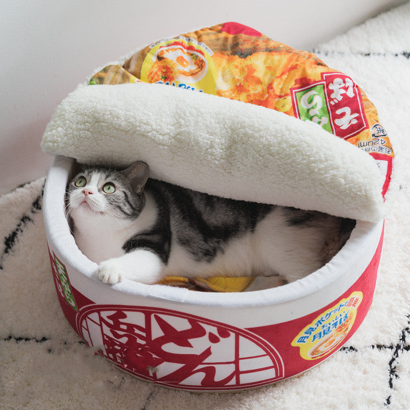 KFX-5968829 Cozy Instant Noodle-Shaped Cat Nest for Pets - Soft and Warm Plush Bed