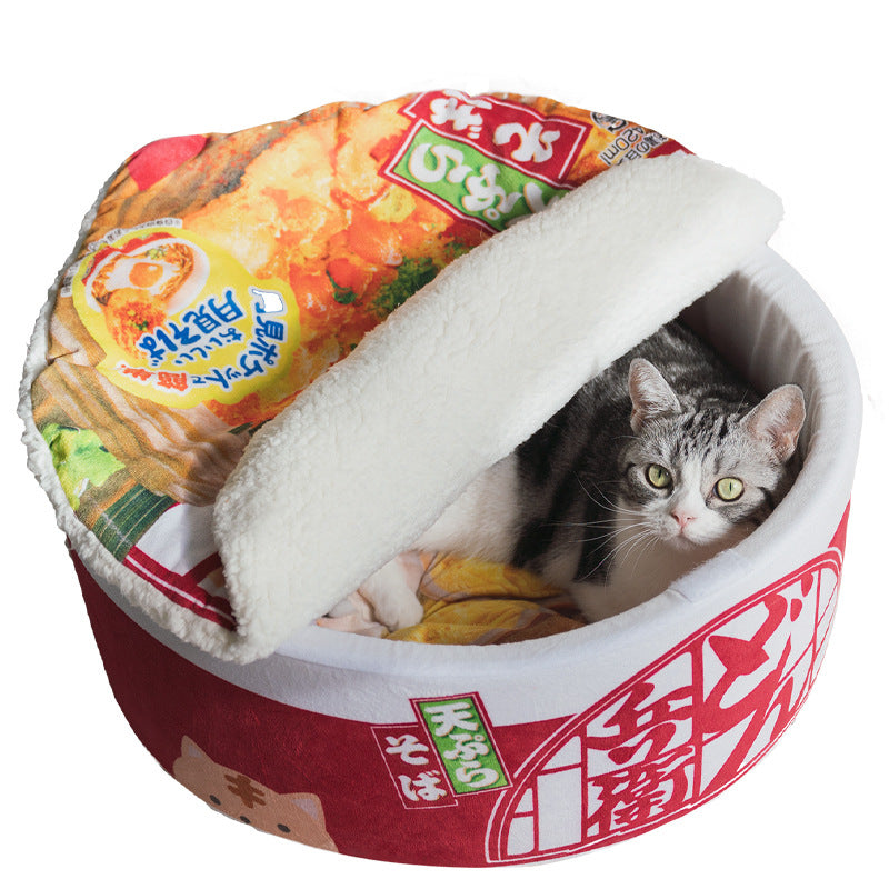 KFX-5968829 Cozy Instant Noodle-Shaped Cat Nest for Pets - Soft and Warm Plush Bed