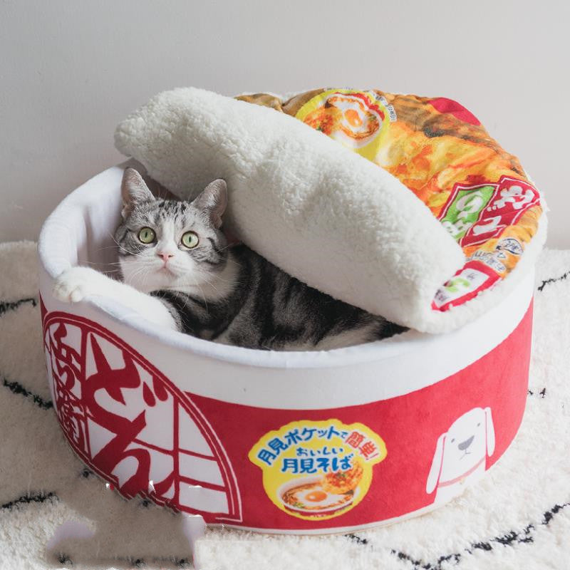 KFX-5968829 Cozy Instant Noodle-Shaped Cat Nest for Pets - Soft and Warm Plush Bed