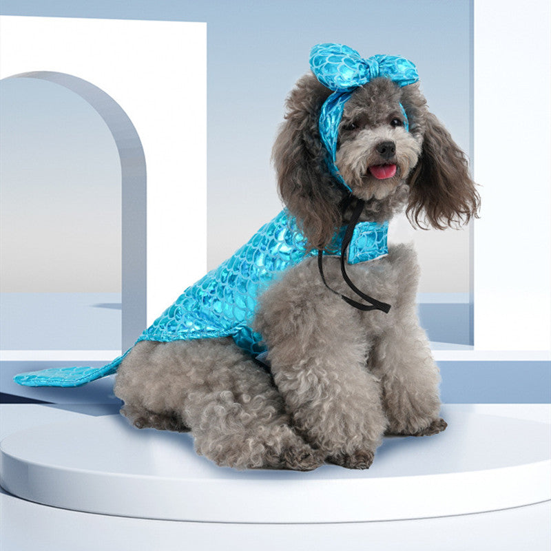 KFX-5968957 Mermaid-Themed Blue Dog and Cat Clothing with Headwear for Small Pets