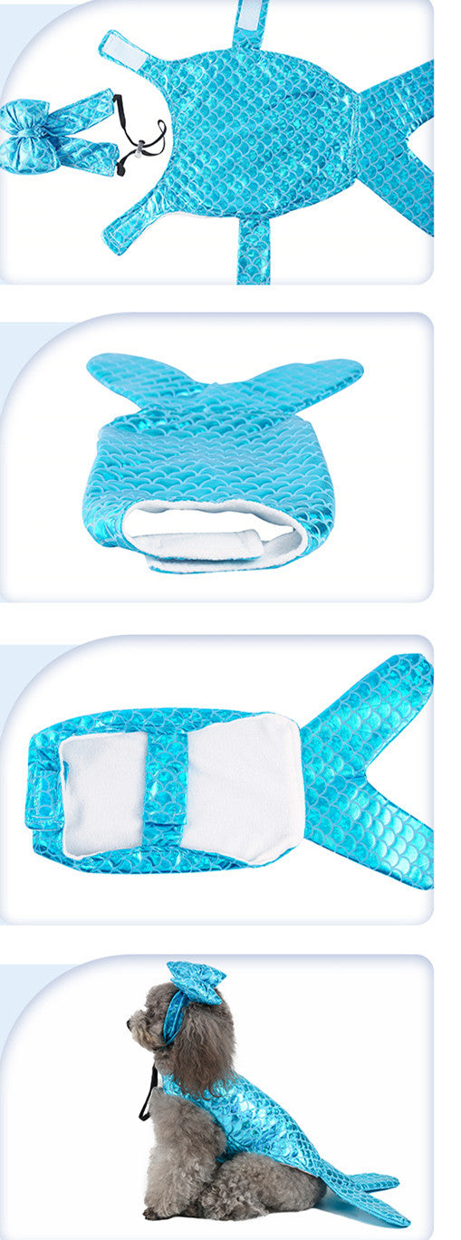 KFX-5968957 Mermaid-Themed Blue Dog and Cat Clothing with Headwear for Small Pets