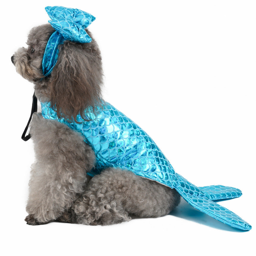 KFX-5968957 Mermaid-Themed Blue Dog and Cat Clothing with Headwear for Small Pets