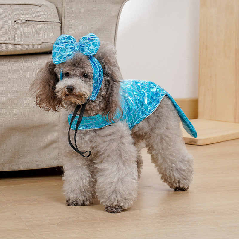 KFX-5968957 Mermaid-Themed Blue Dog and Cat Clothing with Headwear for Small Pets