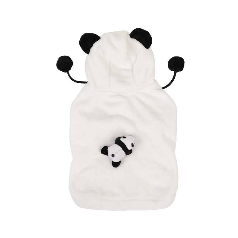 KFX-5969853 Cozy Cartoon Flannel Pet Sweater Coat for Corgis and Shiba Inus in White Panda Design